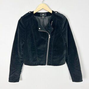 Y2K Cropped Velvet Moto Jacket Boho Lux City Dark Grunge Size 6 Women's